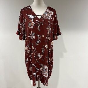 Maurices Floral Keyhole Shift Dress - Burgundy Floral size XL
